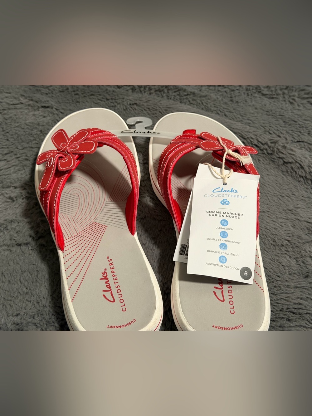 Clarks Cloudsteppers Red Floral Bow Thong Sandals for Women